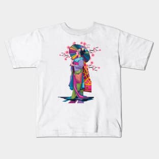 Geisha with rainbow umbrella Kids T-Shirt